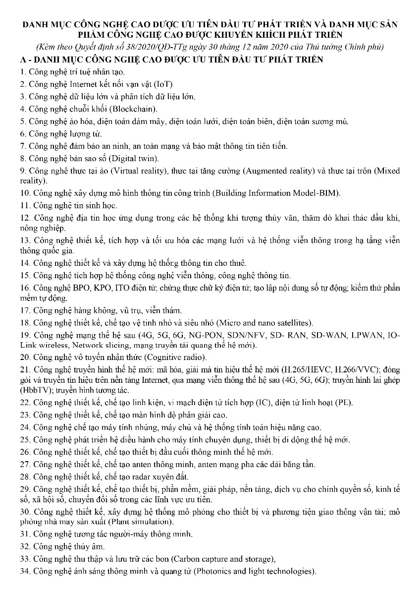 Danh mục lĩnh vực công nghệ cao-Online-1
