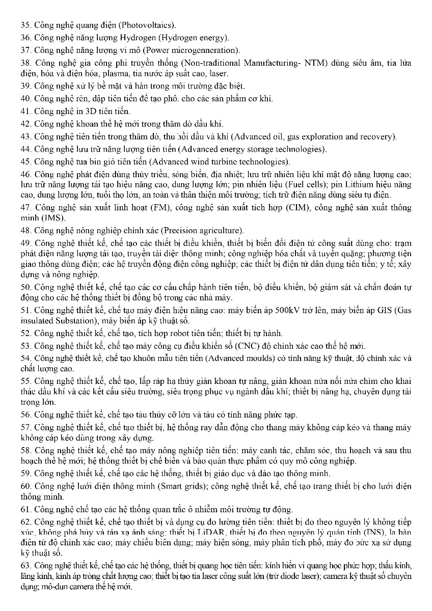 Danh mục lĩnh vực công nghệ cao-Online-2